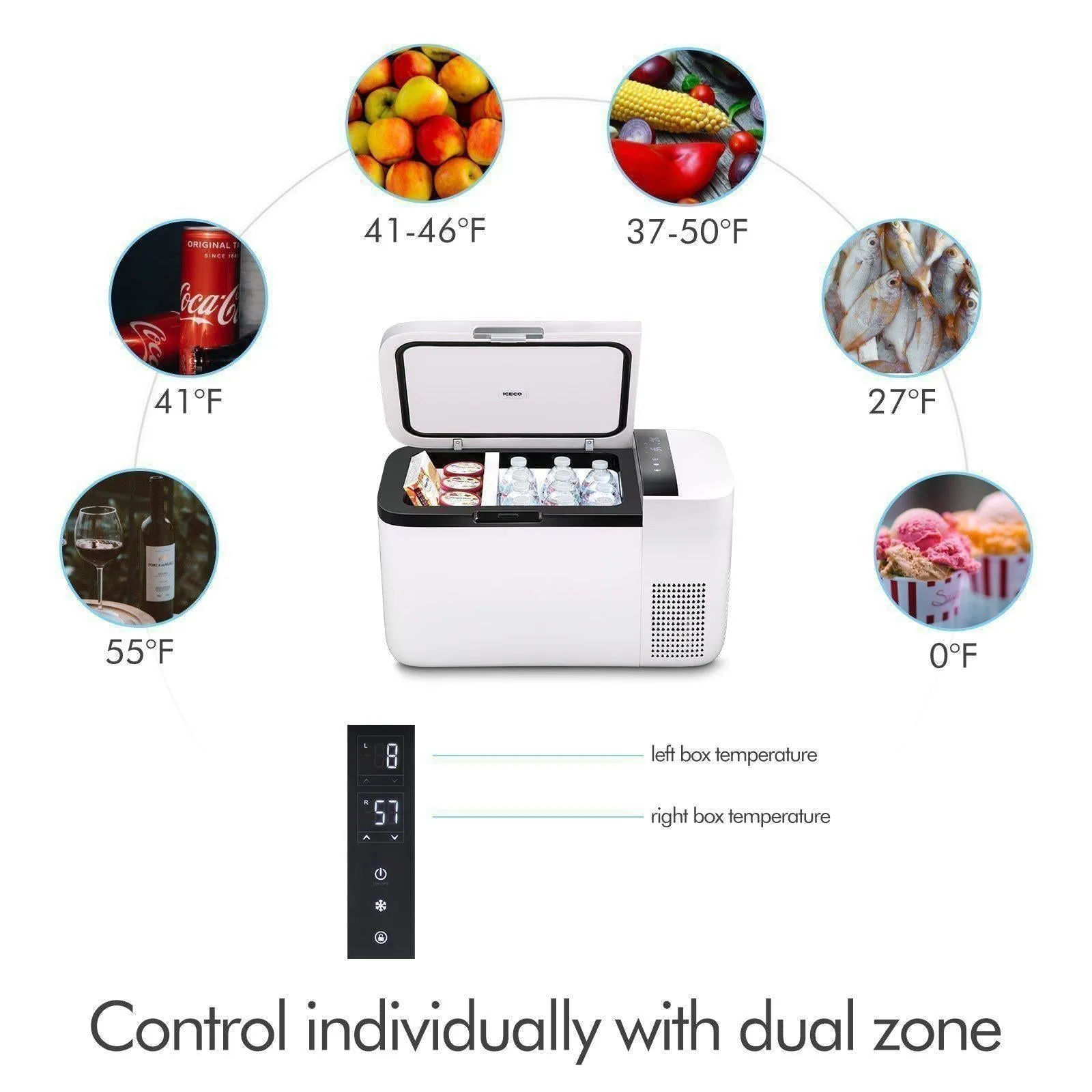 21QT GO20 Dual Zone 12V Portable Freezer (White) | ICECO
