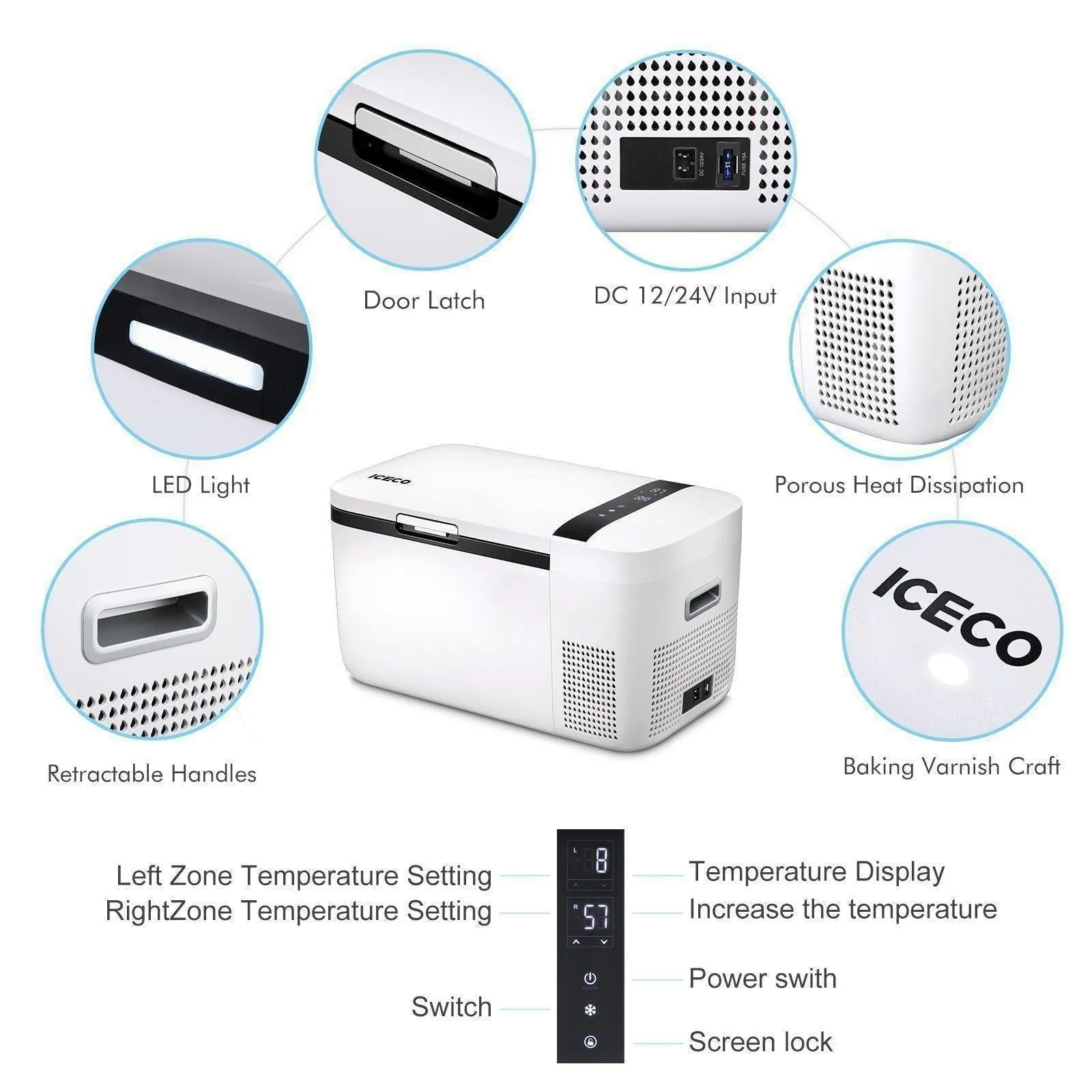 21QT GO20 Dual Zone 12V Portable Freezer (White) | ICECO