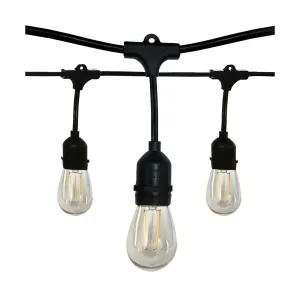 24FT LED String Light; Includes 12-Light Filament LED bulbs With Plug, 12W, 2700K, 120V