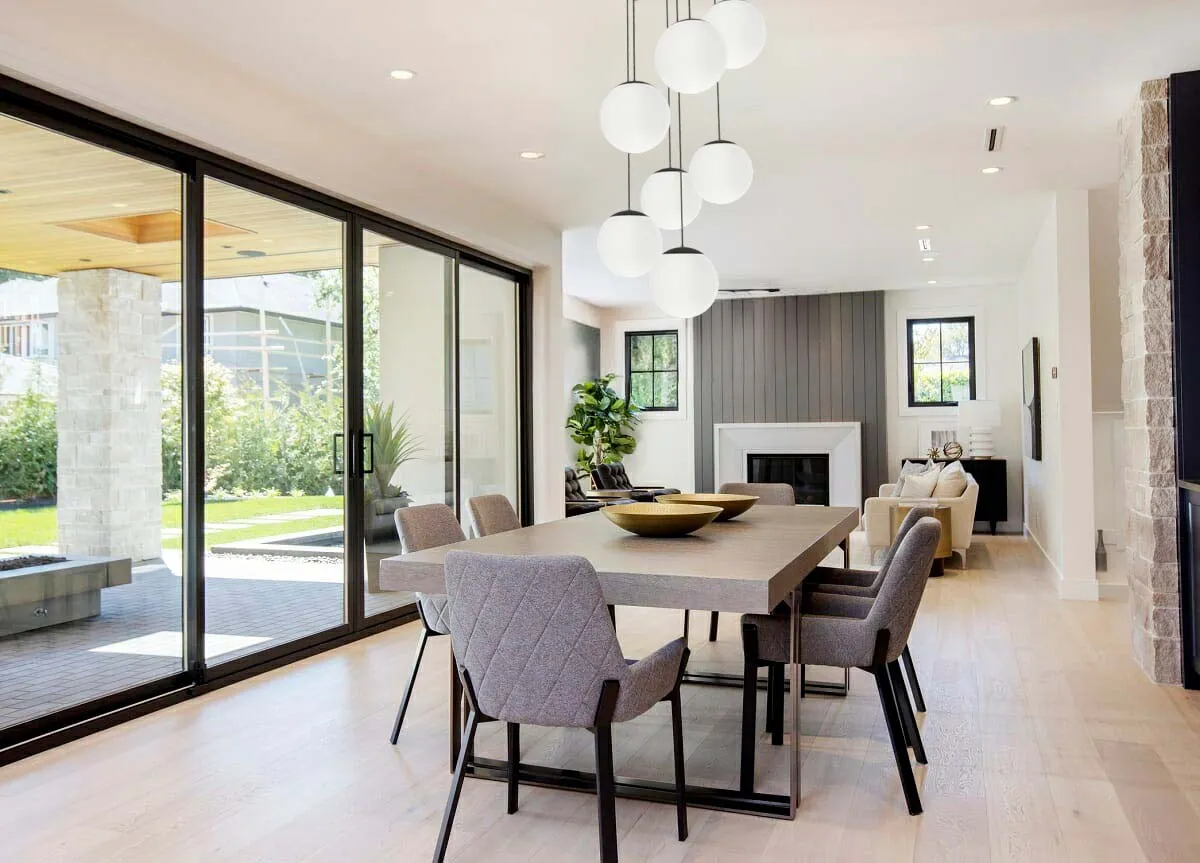 24" Square Metal Chandelier: 7 Pendant Black with Modern White Globe Shades