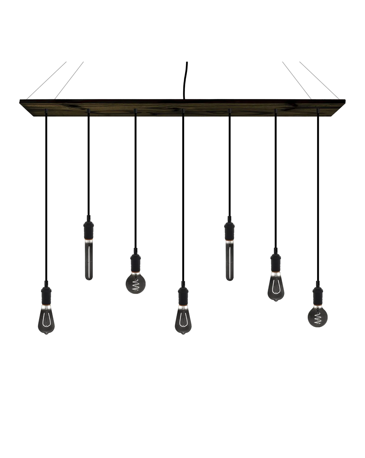 47" x 9" Wood Chandelier: Black with Smoke Bulb Mix