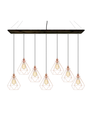 47" x 9" Wood Chandelier: Ebony, Grey, and Copper Diamond Cages