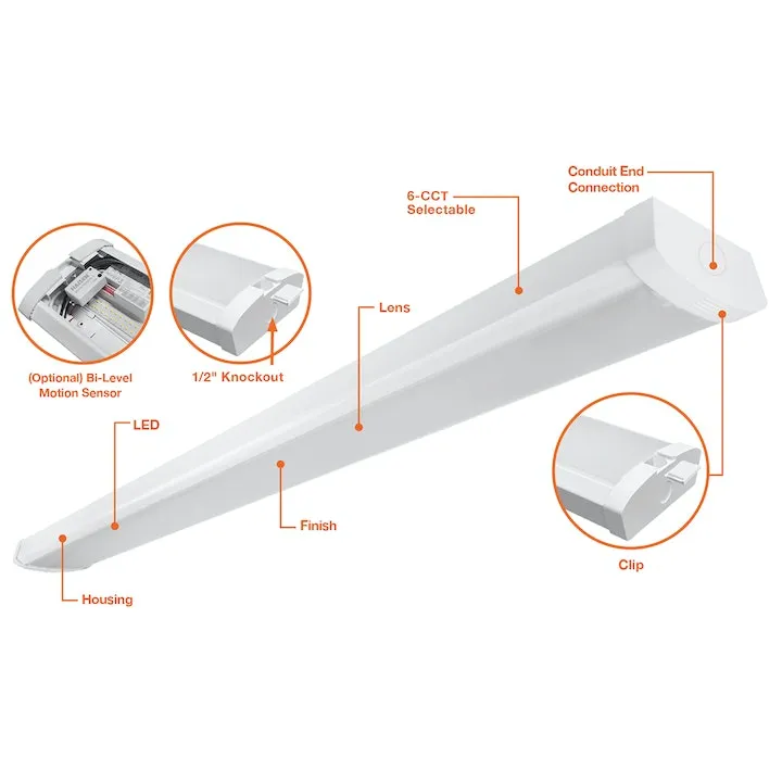 4FT Frosted LED Wrap Light, 5520 Lumen Max, Wattage and CCT Selectable, 120-277V
