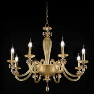 8 Arm Gold Glass Chandelier With Enamel Flower Decoration