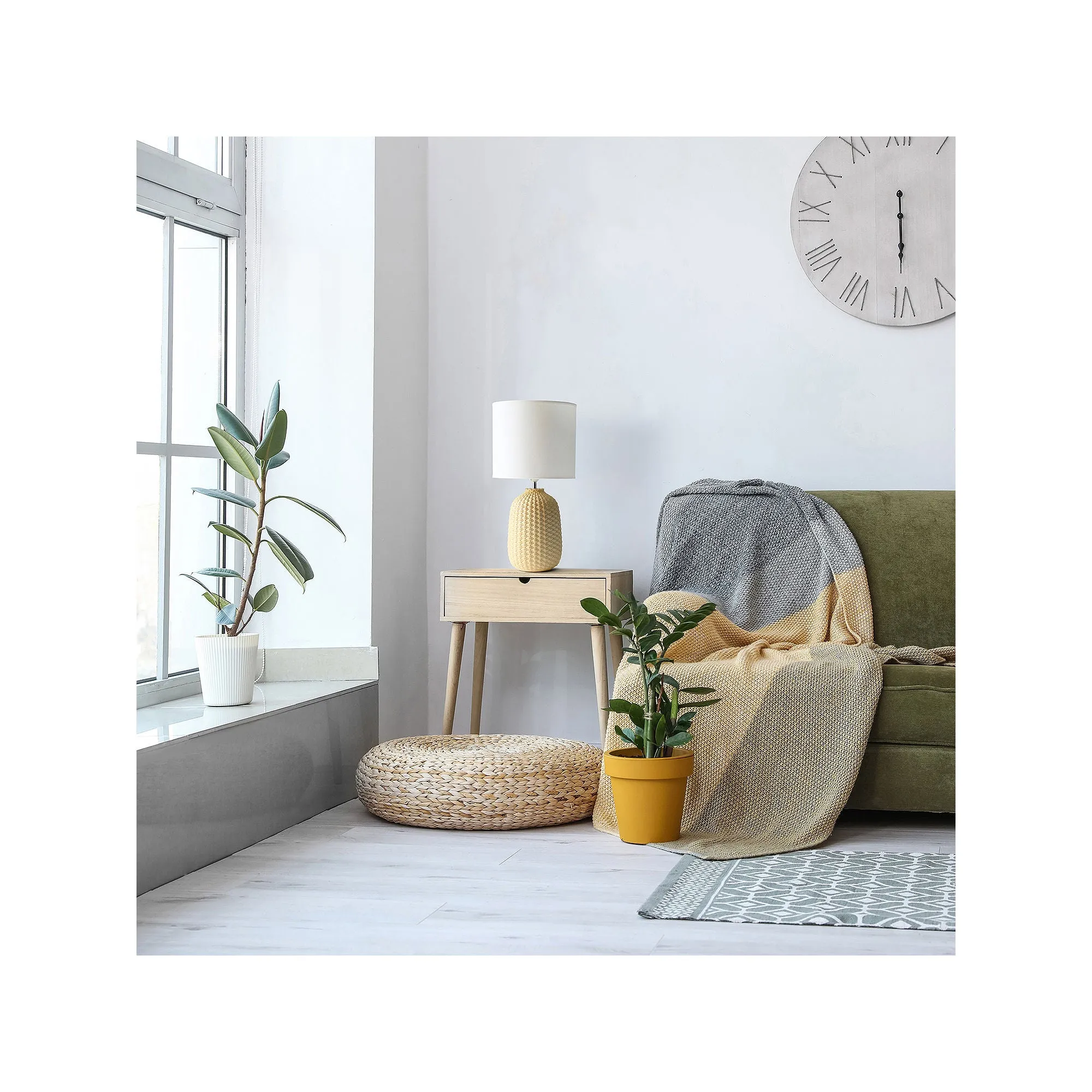 All The Rages Simple Designs Purled Texture Ceramic Table Lamp LT1135-YLW - YELLOW ONE SIZE