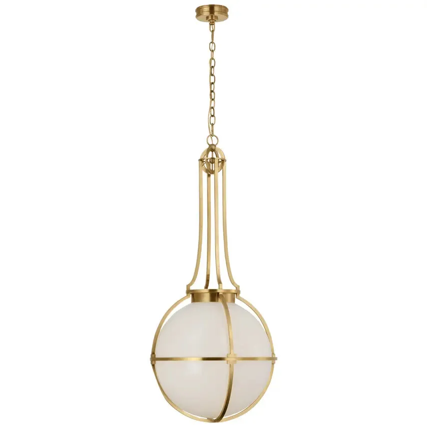 Archer Large Captured Globe Pendant - Antique Brass