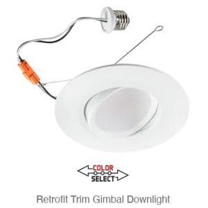 Aviva 5/6 Inch LED Gimble Down Light Retrofit, 1,160 Lumens, 11W, 120V, CCT Selectable: 2700K/3000K/3500K/4000K/5000K