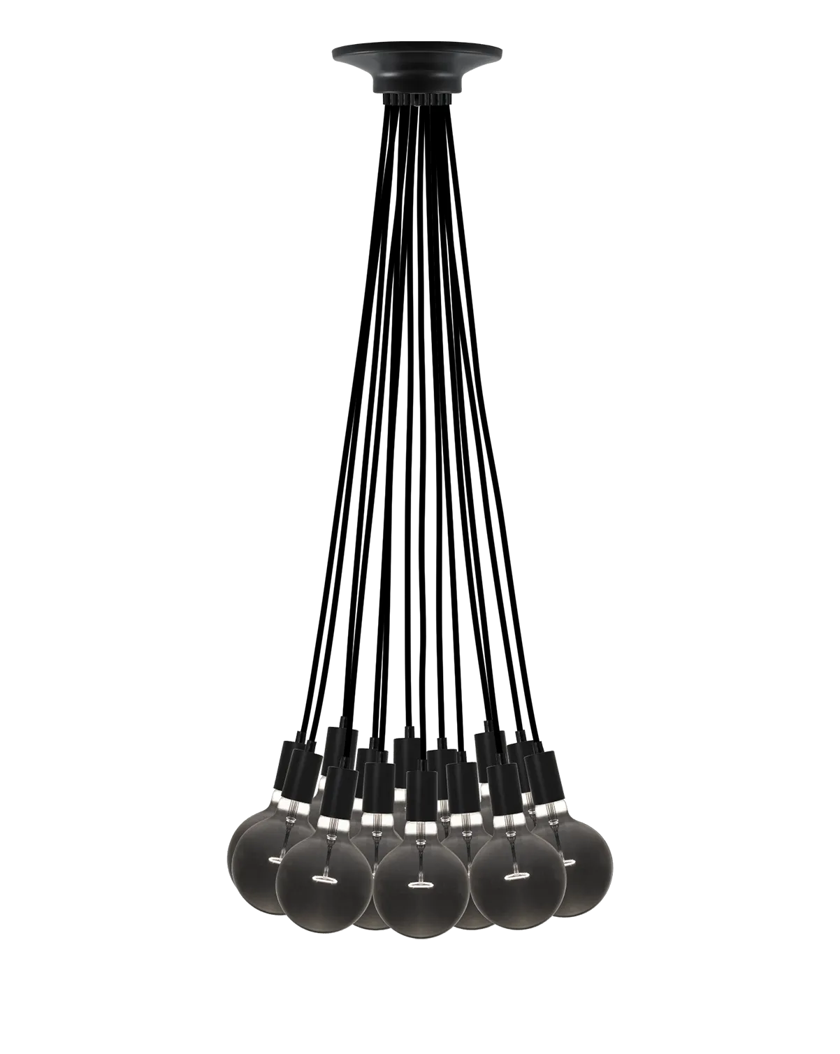 Cluster Chandelier - Even: Black with Smoke Bulbs