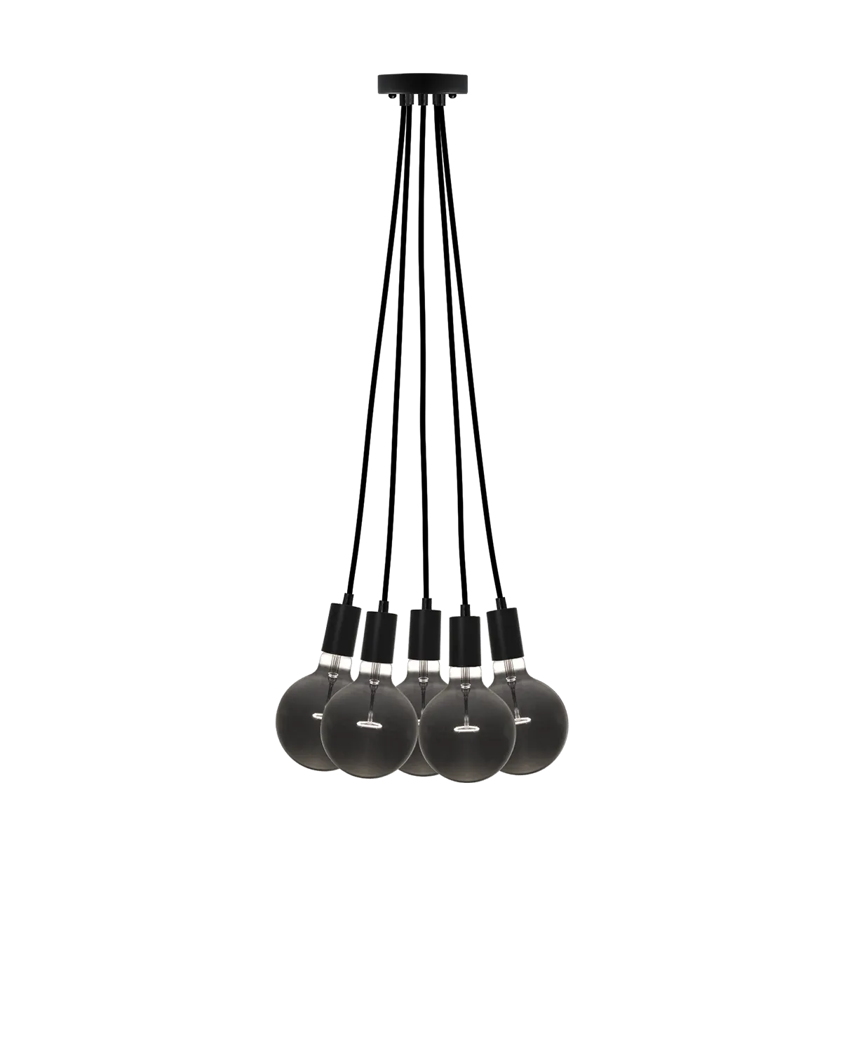 Cluster Chandelier - Even: Black with Smoke Bulbs