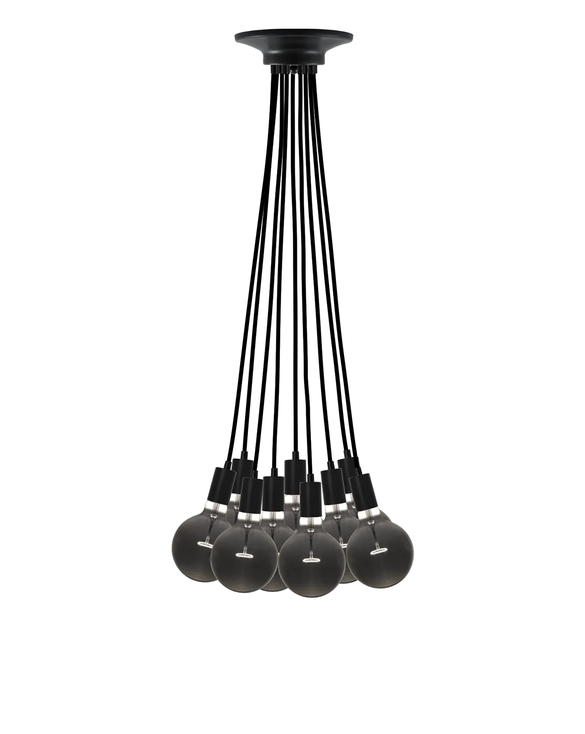 Cluster Chandelier - Even: Black with Smoke Bulbs