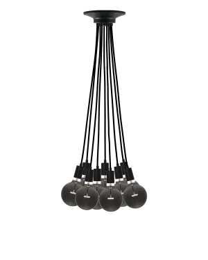 Cluster Chandelier - Even: Black with Smoke Bulbs
