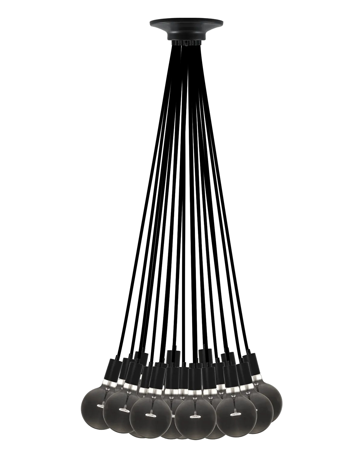 Cluster Chandelier - Even: Black with Smoke Bulbs