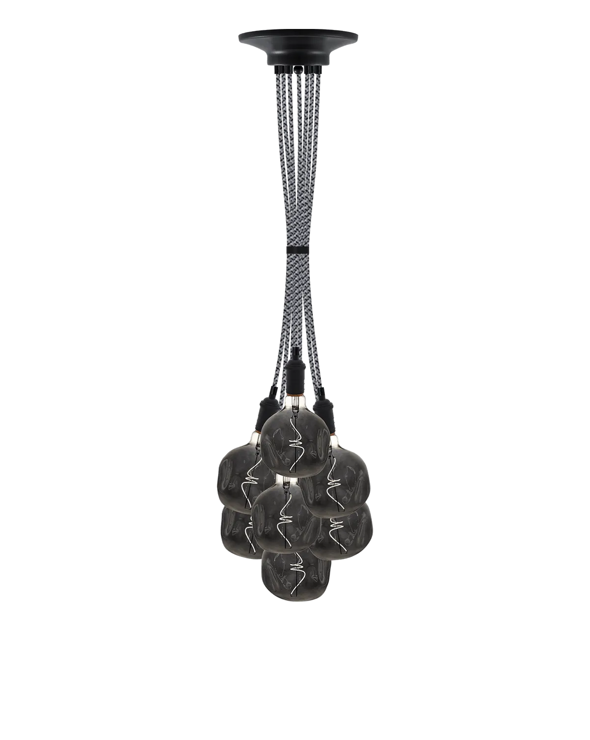 Cluster Chandelier - Grape: Grey Tweed with Uneven Smoke Globes