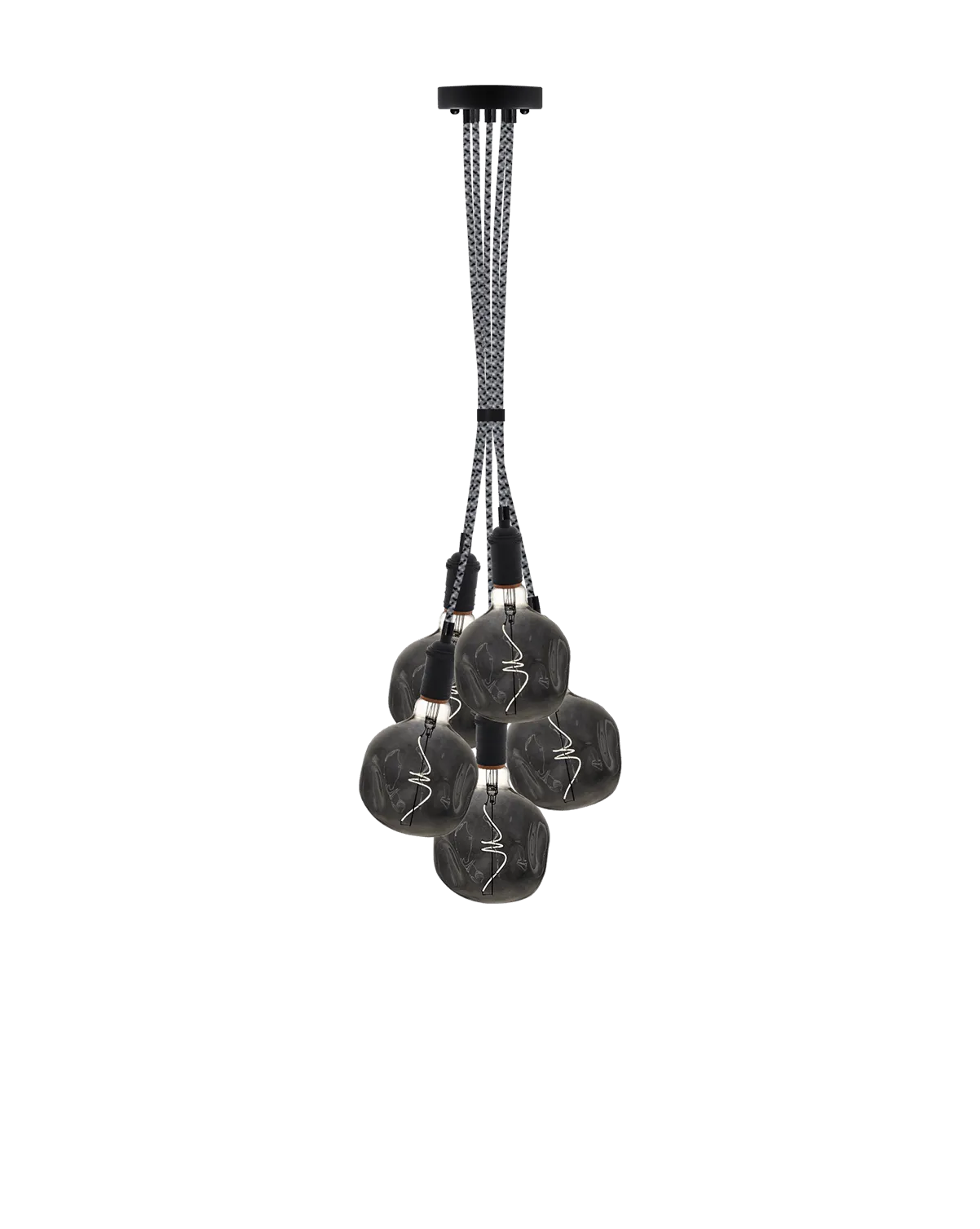 Cluster Chandelier - Grape: Grey Tweed with Uneven Smoke Globes