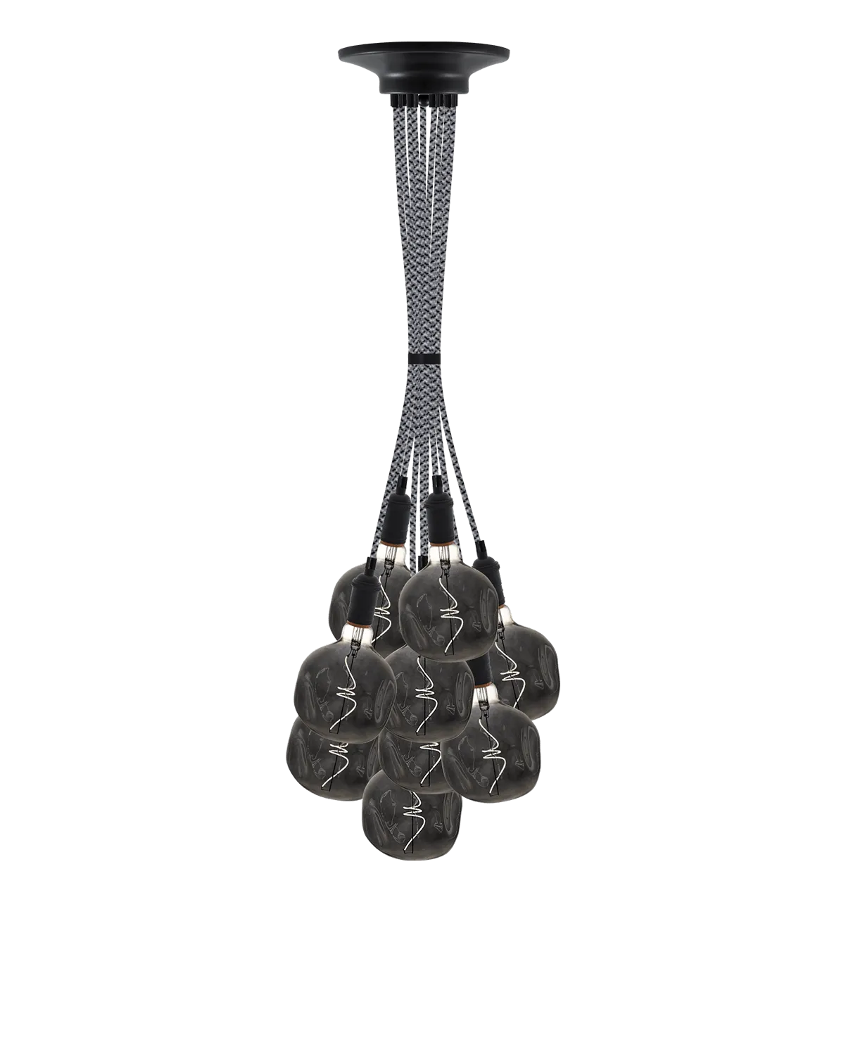 Cluster Chandelier - Grape: Grey Tweed with Uneven Smoke Globes