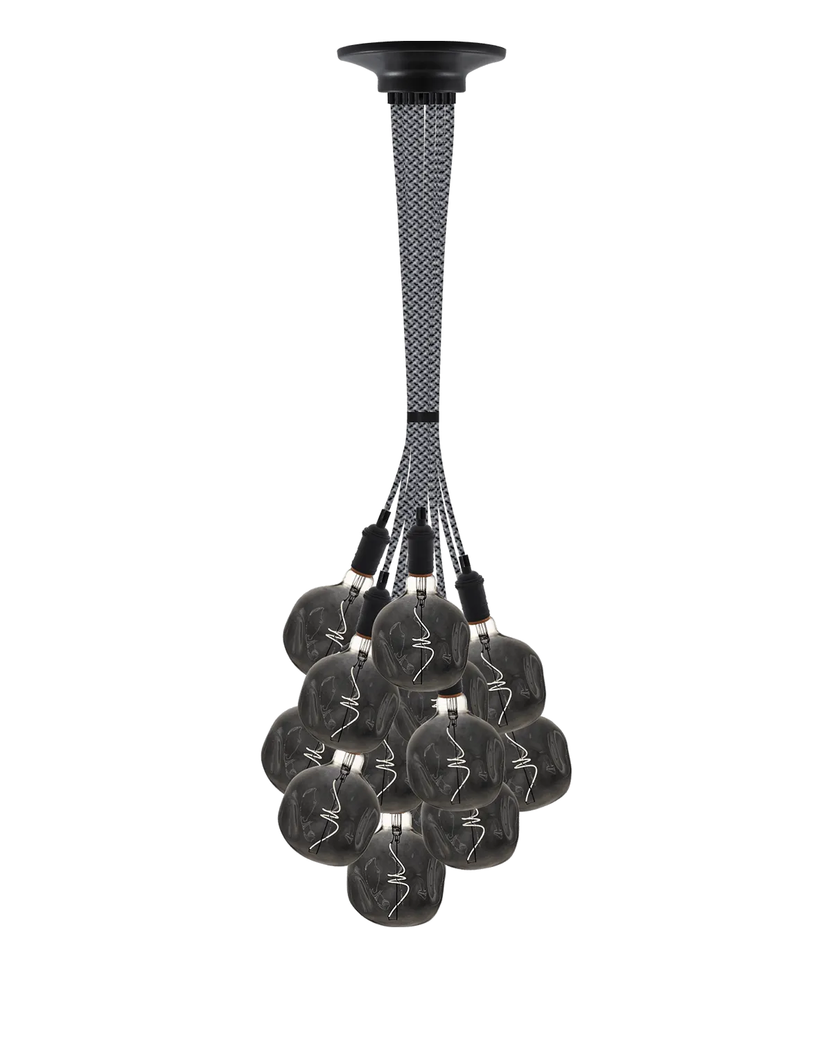 Cluster Chandelier - Grape: Grey Tweed with Uneven Smoke Globes
