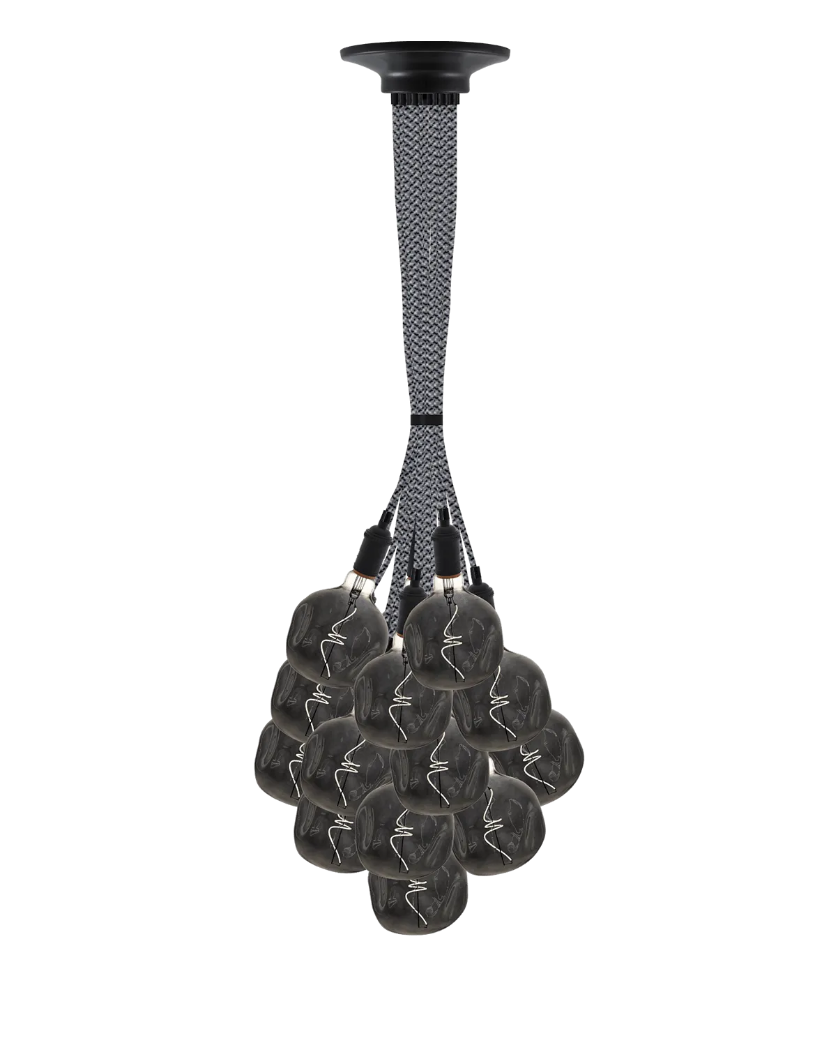 Cluster Chandelier - Grape: Grey Tweed with Uneven Smoke Globes