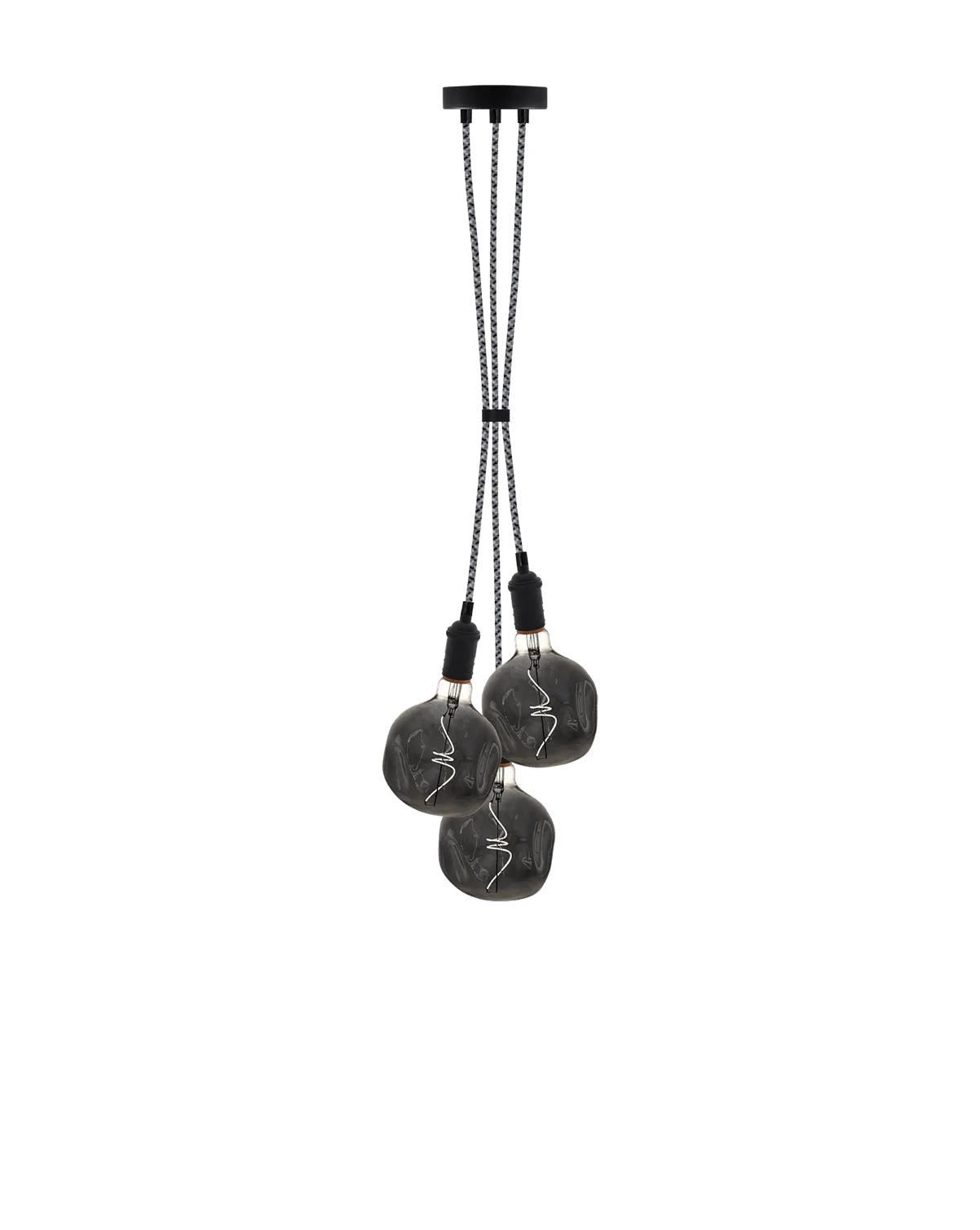 Cluster Chandelier - Grape: Grey Tweed with Uneven Smoke Globes