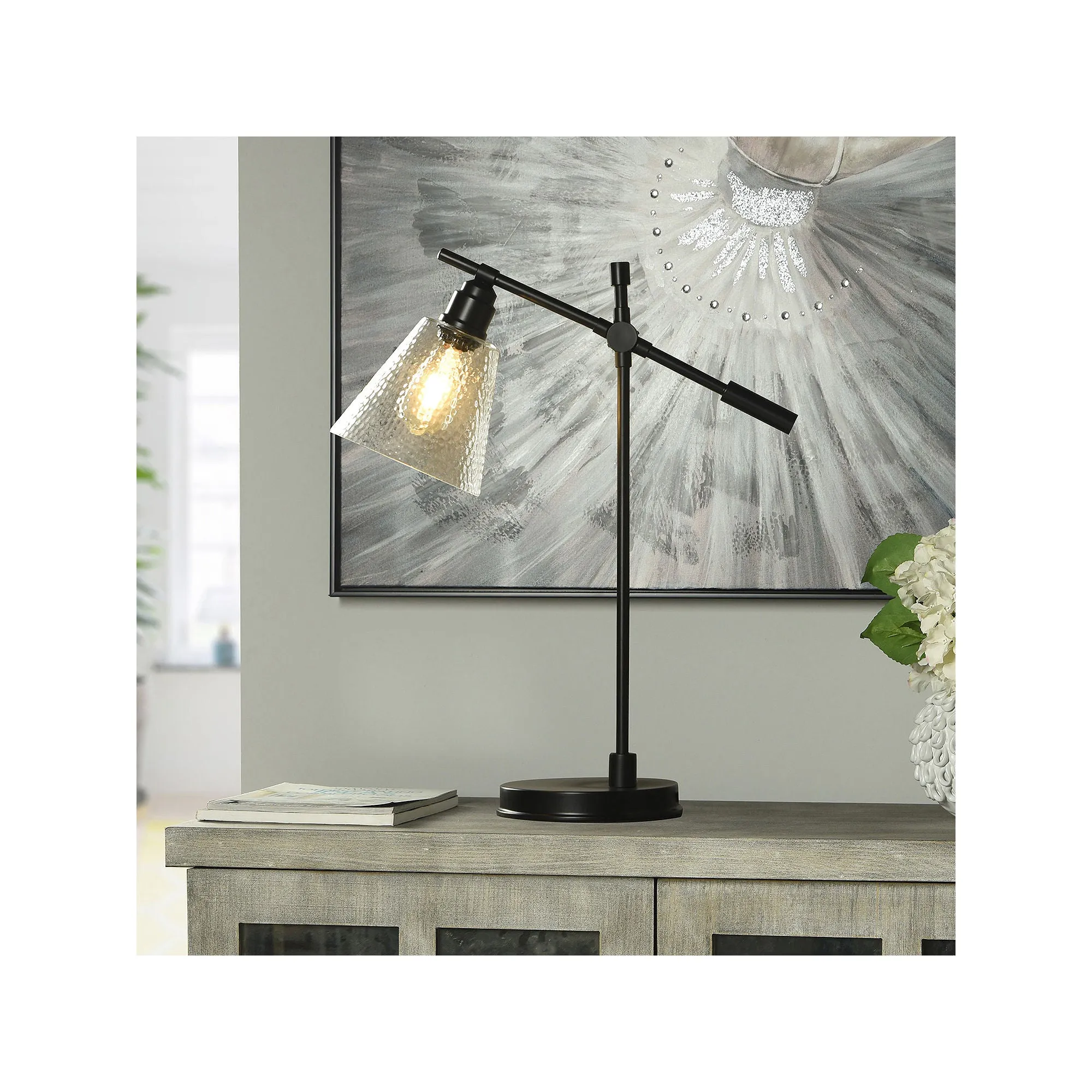 Collective Design By Stylecraft Black With Glass Shade Desk Lamp TL33246BJCADS - SATIN BLACK ONE SIZE