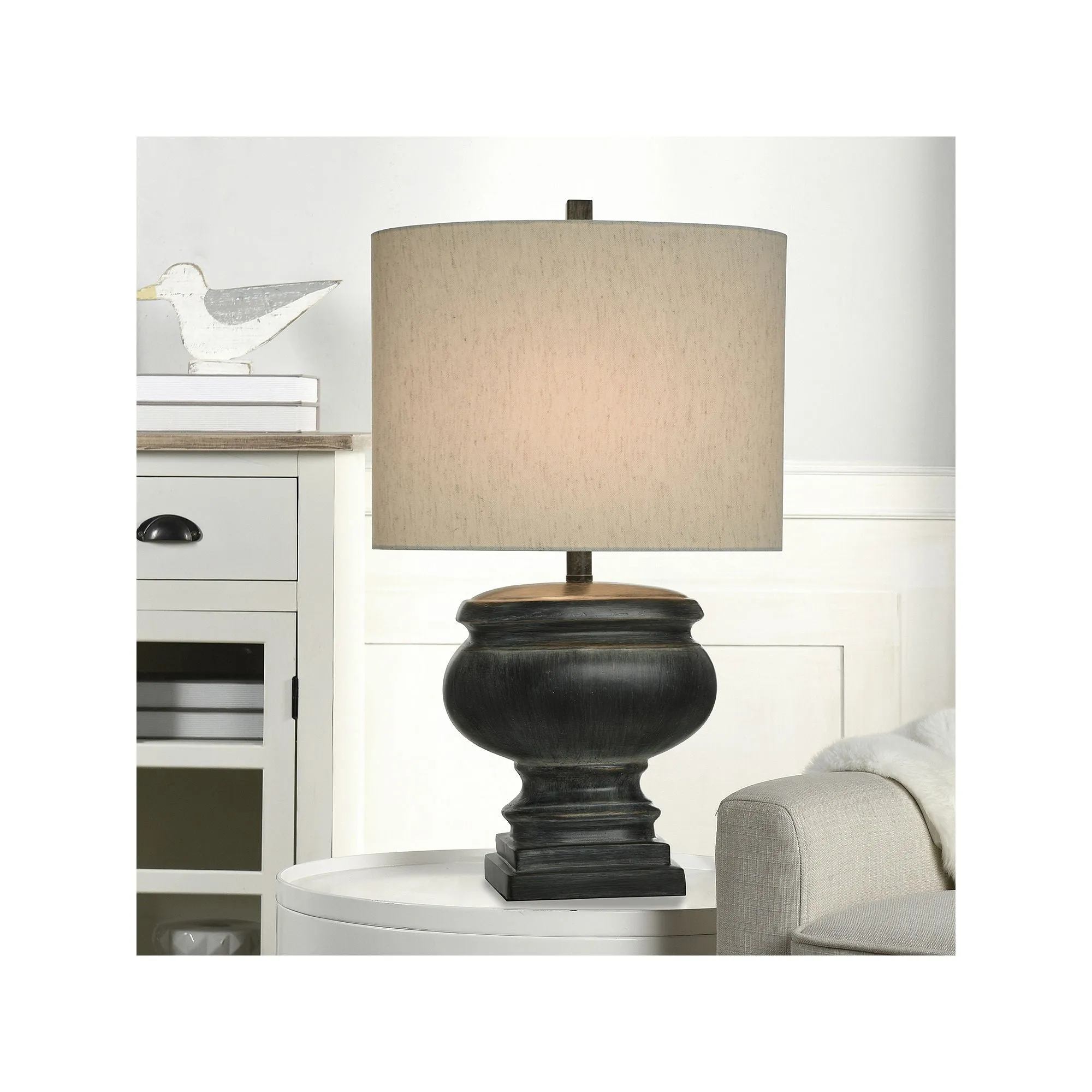 Collective Design By Stylecraft Oval Charcoal Pottery Table Lamp TL211529JCADS - DISTRESSED CHARCOAL ONE SIZE