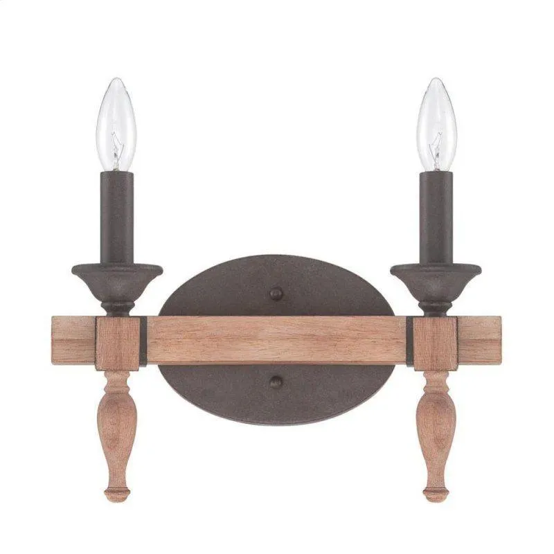 Craftmade Lighting 38102 JBZDO Glenwood Collection Two Light Bath Vanity Wall Mount in Light Aged Bronze and Distressed Oak Finish