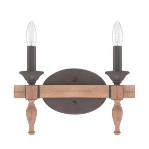 Craftmade Lighting 38102 JBZDO Glenwood Collection Two Light Bath Vanity Wall Mount in Light Aged Bronze and Distressed Oak Finish