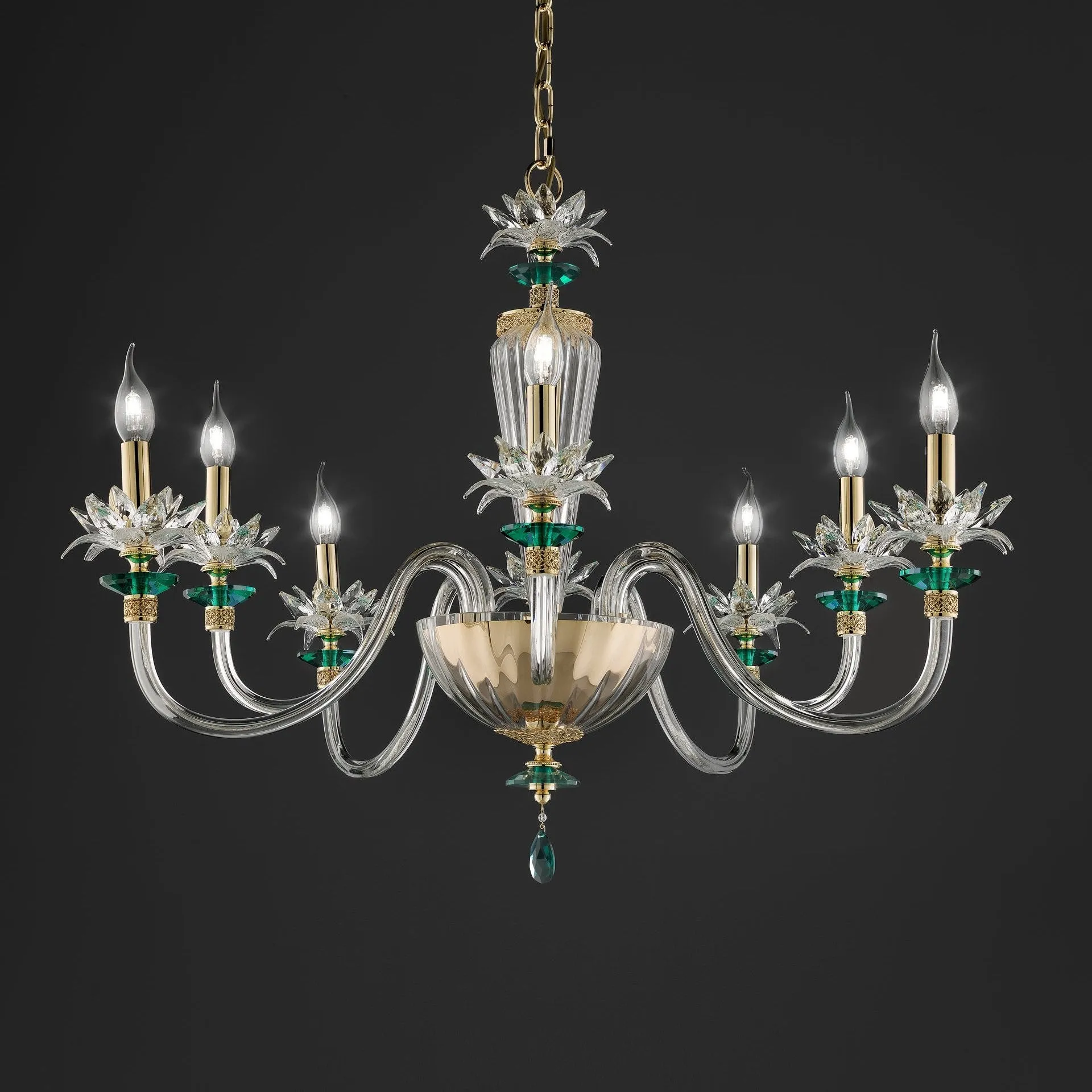 Elegant Clear Glass Chandelier With Floral Crystal Cups