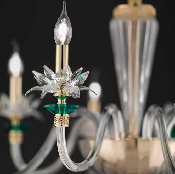 Elegant Clear Glass Chandelier With Floral Crystal Cups