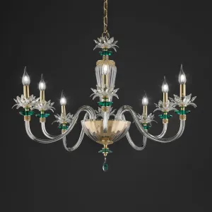 Elegant Clear Glass Chandelier With Floral Crystal Cups