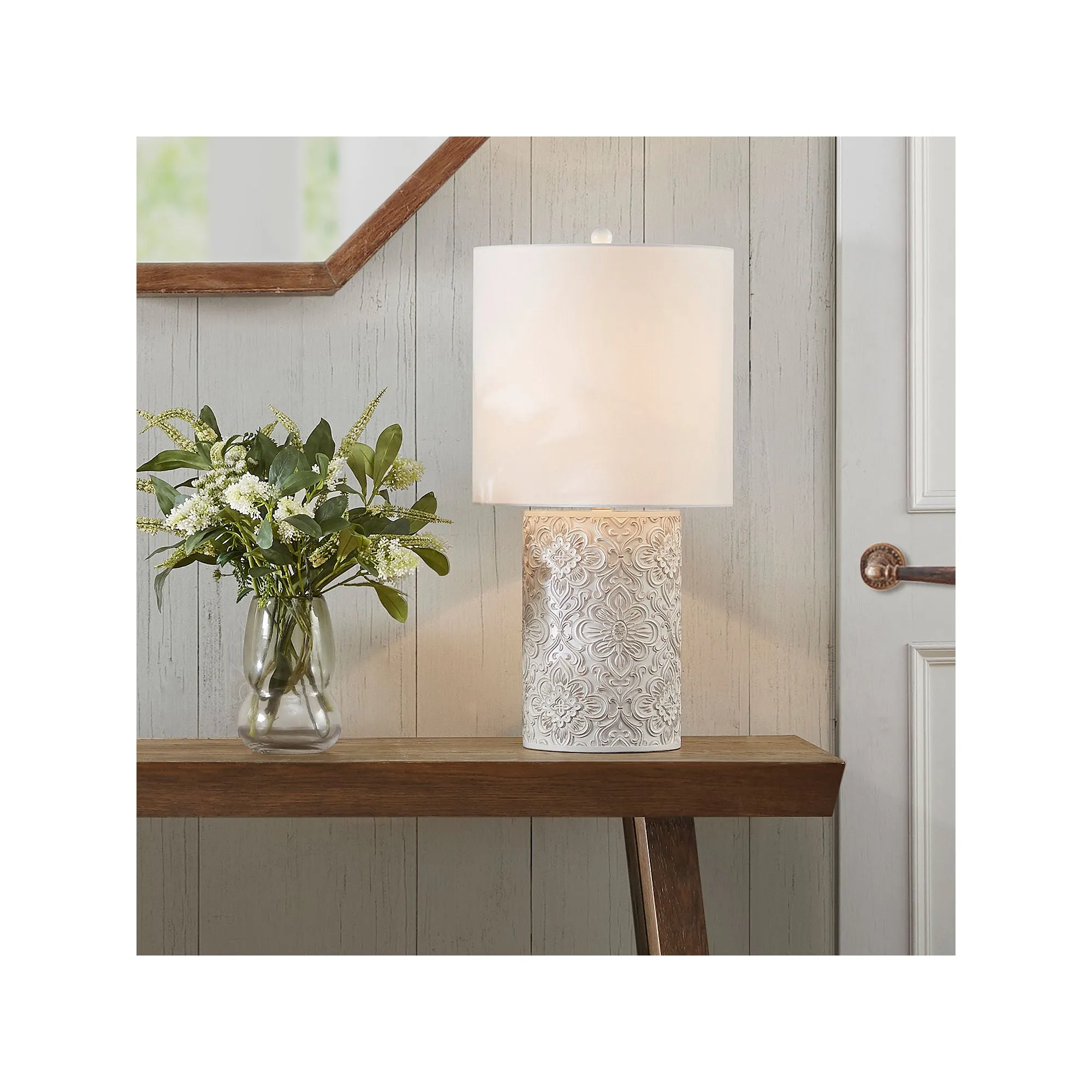 Hampton Hill Ashbourne Embossed Floral Resin Table Lamp - IVORY ONE SIZE