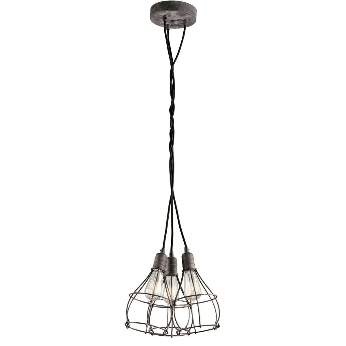 Kichler Lighting 43600 WZC Industrial Cage Three Light Pendant in Weathered Zinc Finish