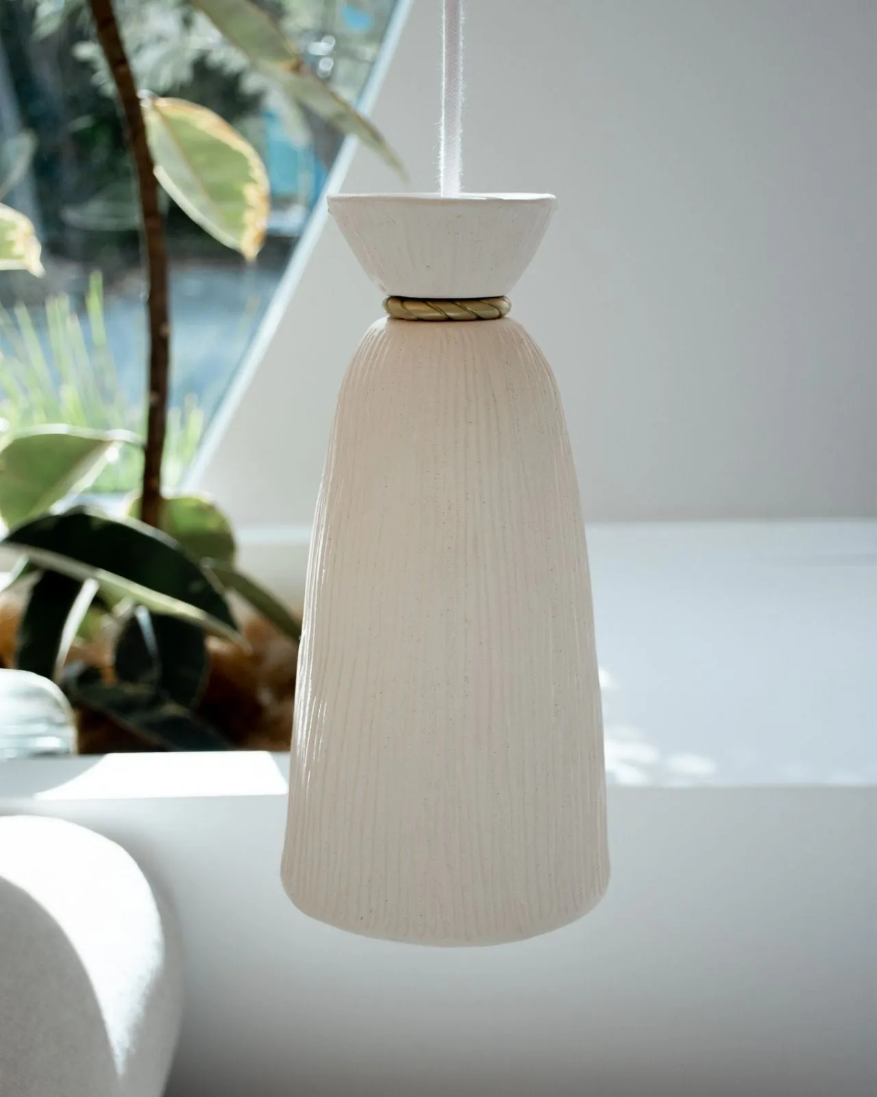 Long Ceramic Grooved Pendant