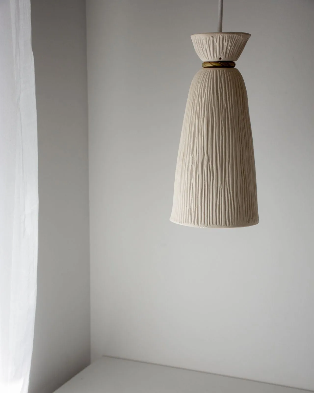 Long Ceramic Grooved Pendant