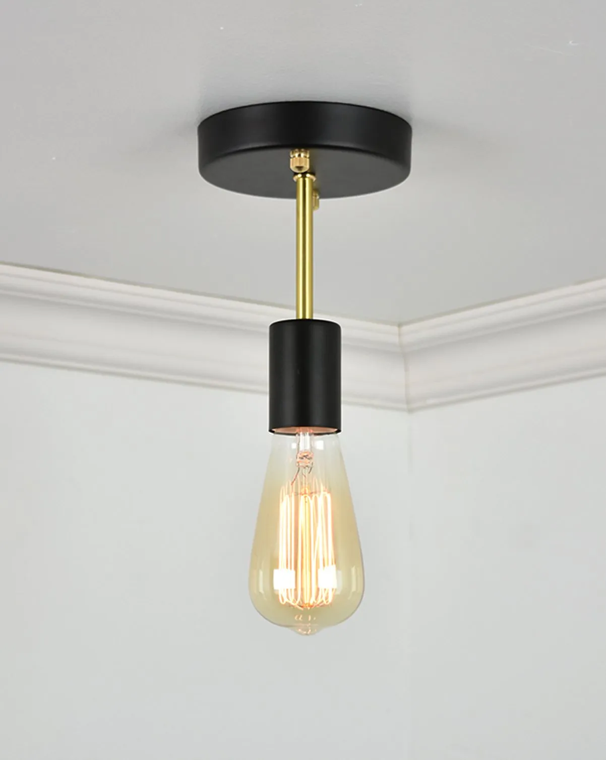 Long Flush Mount: Modern Black and Brass