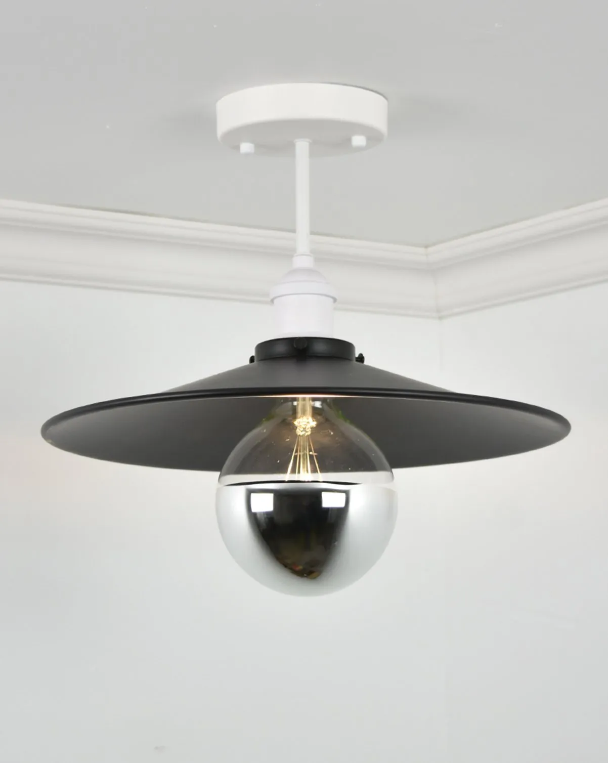 Long Flush Mount: White with Large Black Shade
