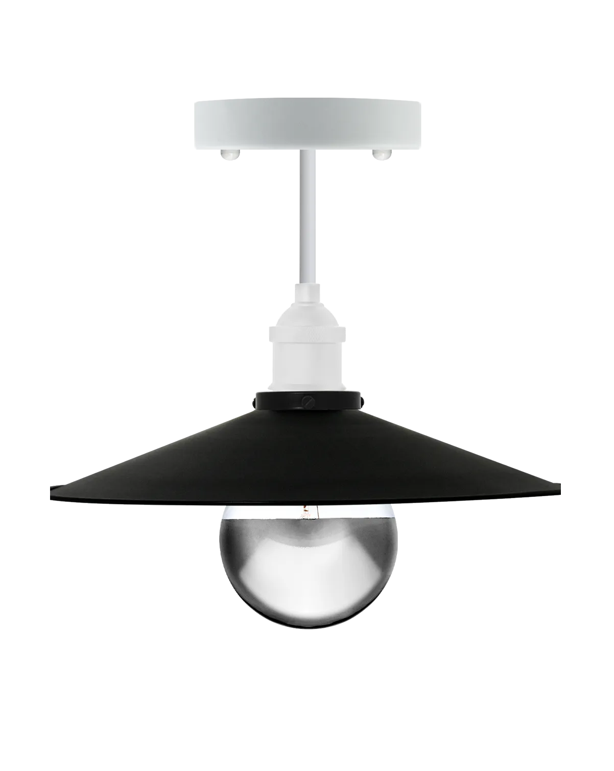 Long Flush Mount: White with Large Black Shade