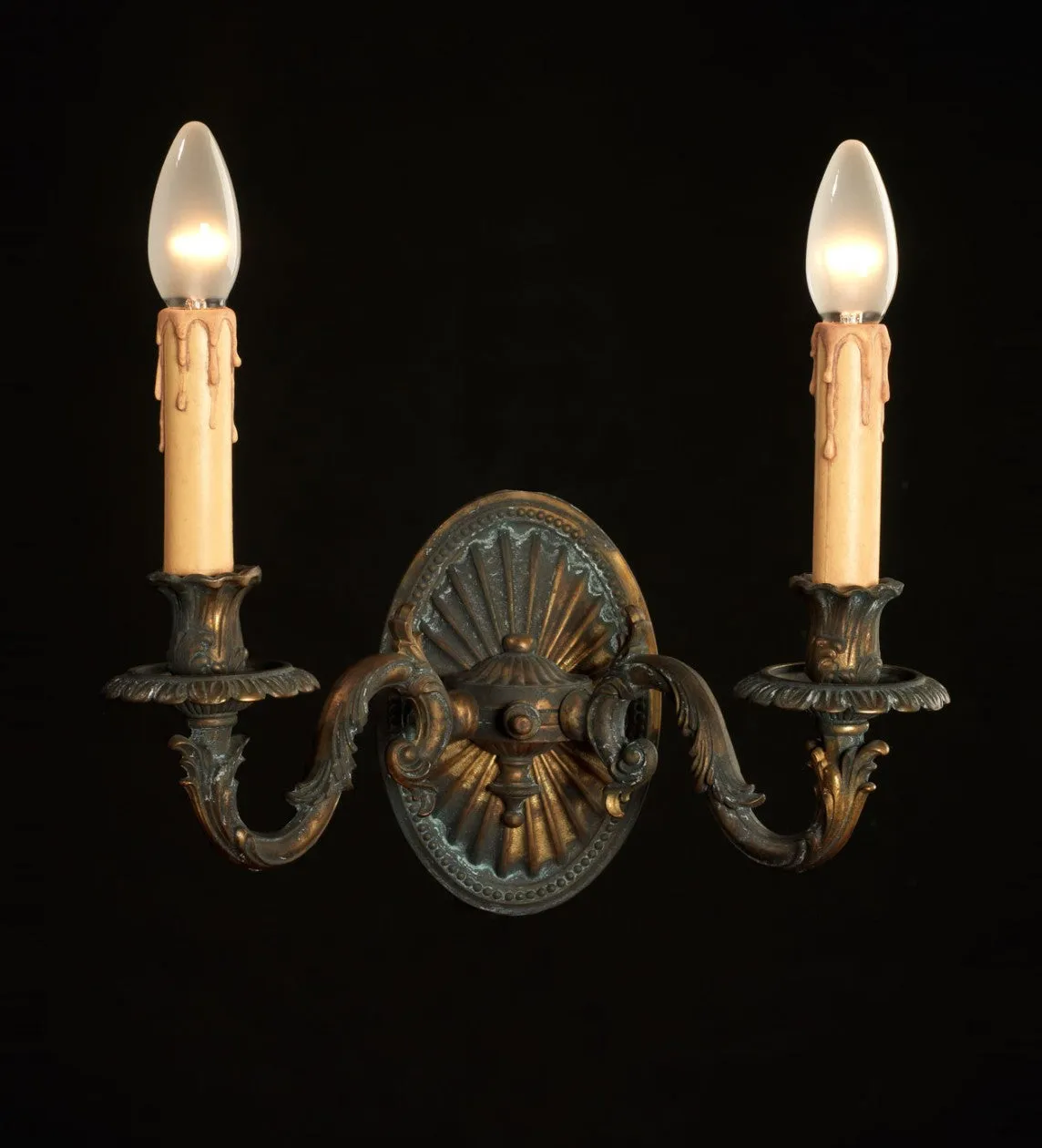 Louis Xv-Style Antiqued Brass Two-Light Wall Sconce