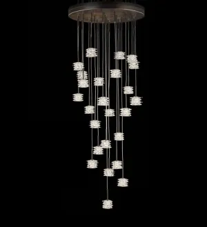Modern Stairwell Cluster Chandelier With Textured Glass Diffusers