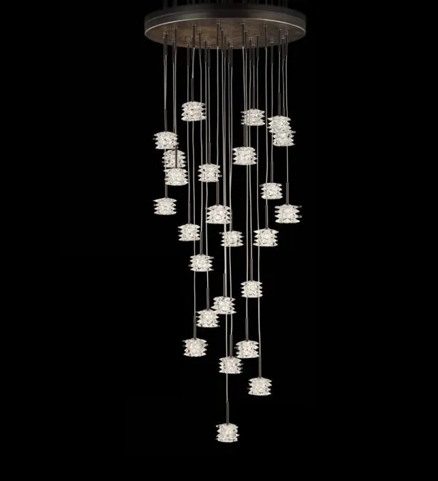 Modern Stairwell Cluster Chandelier With Textured Glass Diffusers