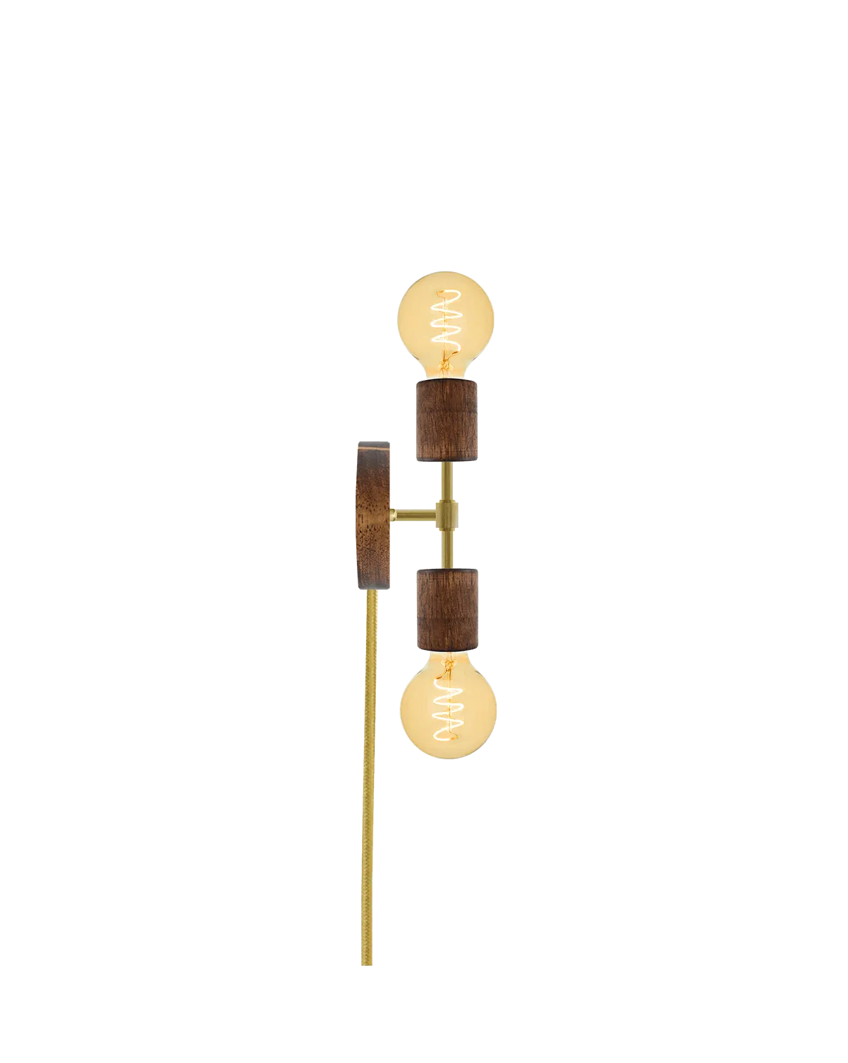Plug-In Double Wall Sconce: Walnut and Brass