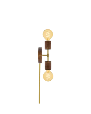 Plug-In Double Wall Sconce: Walnut and Brass