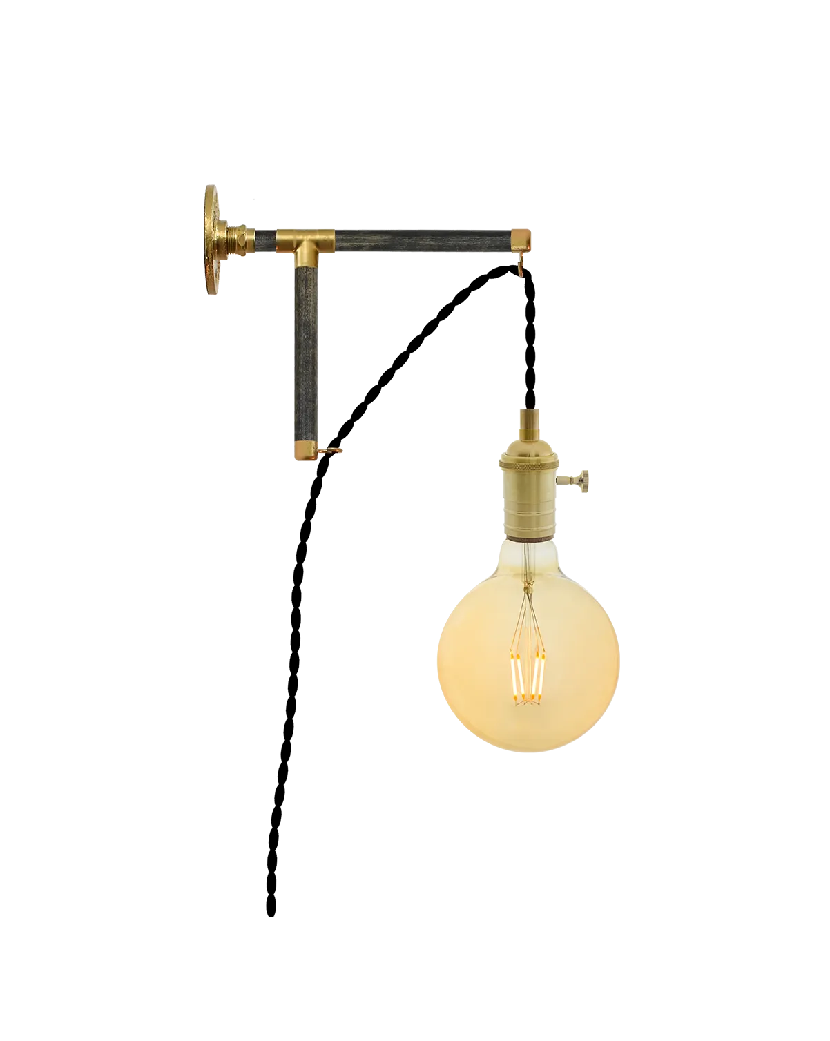 Plug-in L-Bracket Wall Sconce: Black and Brass