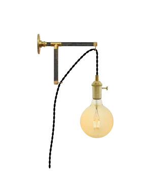 Plug-in L-Bracket Wall Sconce: Black and Brass