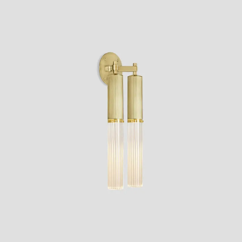 Reeded Glass and Brass Cylindrical Double Wall Light