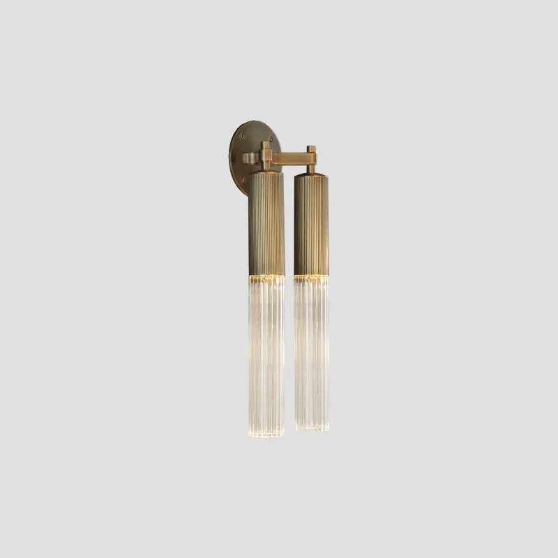 Reeded Glass and Brass Cylindrical Double Wall Light
