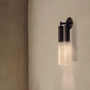 Reeded Glass and Brass Cylindrical Double Wall Light
