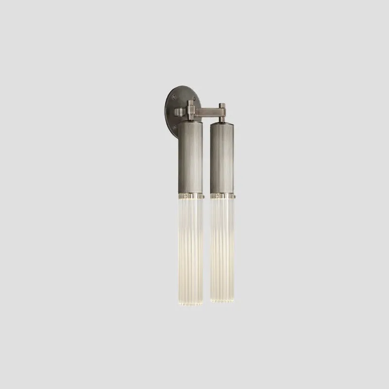 Reeded Glass and Brass Cylindrical Double Wall Light