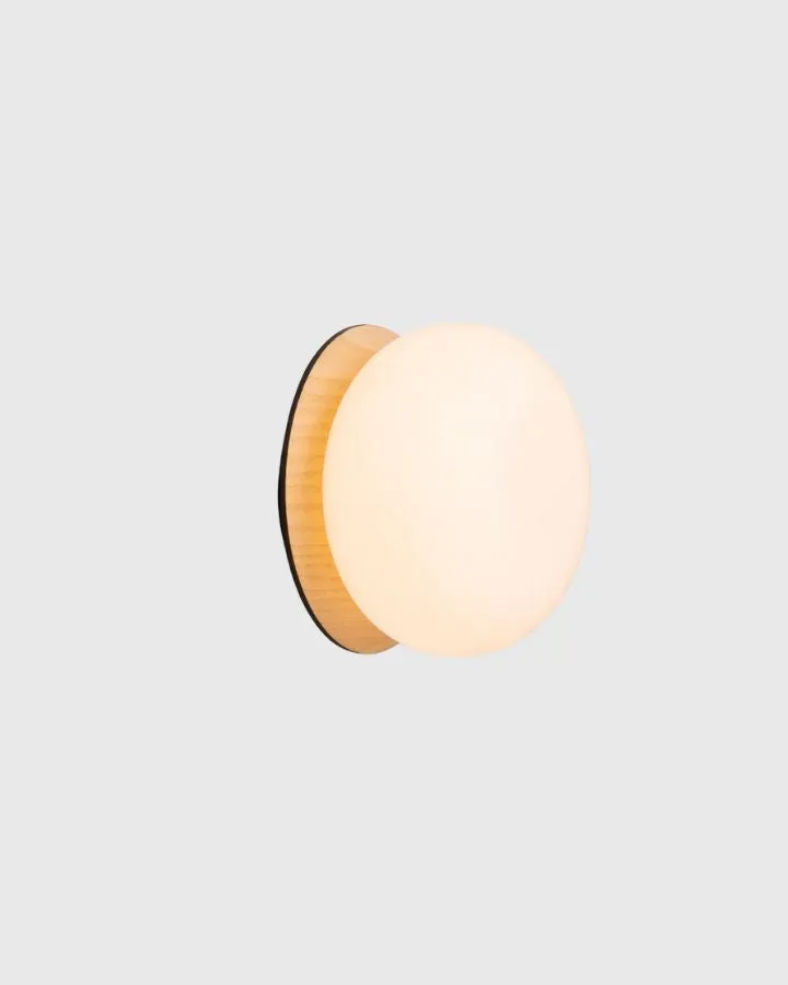 Round Glass and Wood Ceiling or Wall Light