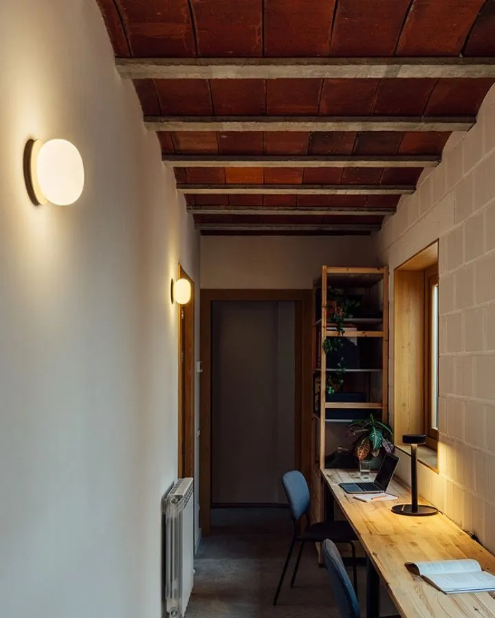 Round Glass and Wood Ceiling or Wall Light