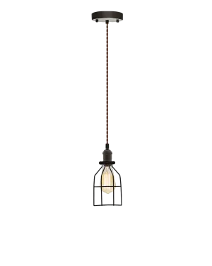 Single Pendant: Brown Twisted and Round Cage